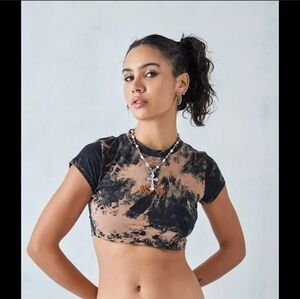 The Ragged Priest Ruthless Baby Tee with Macrame Black and Brown NwT